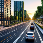 **

"A futuristic smart city at sunset, featuring sleek, modern architecture with integrated solar panels and vertical gardens, self-driving cars smoothly navigating wide, clean streets, fully clothed pedestrians walking along tree-lined sidewalks, safe for work, appropriate content, professional, perfect anatomy, natural proportions, vibrant colors, detailed rendering, professional photography, high quality"

**