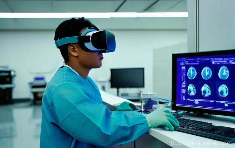 히든 테크놀로지를 통한 직업 교육의 변화 - **Virtual Reality for Skill Training:** "A young adult student, wearing a sleek, modern VR headset, ...