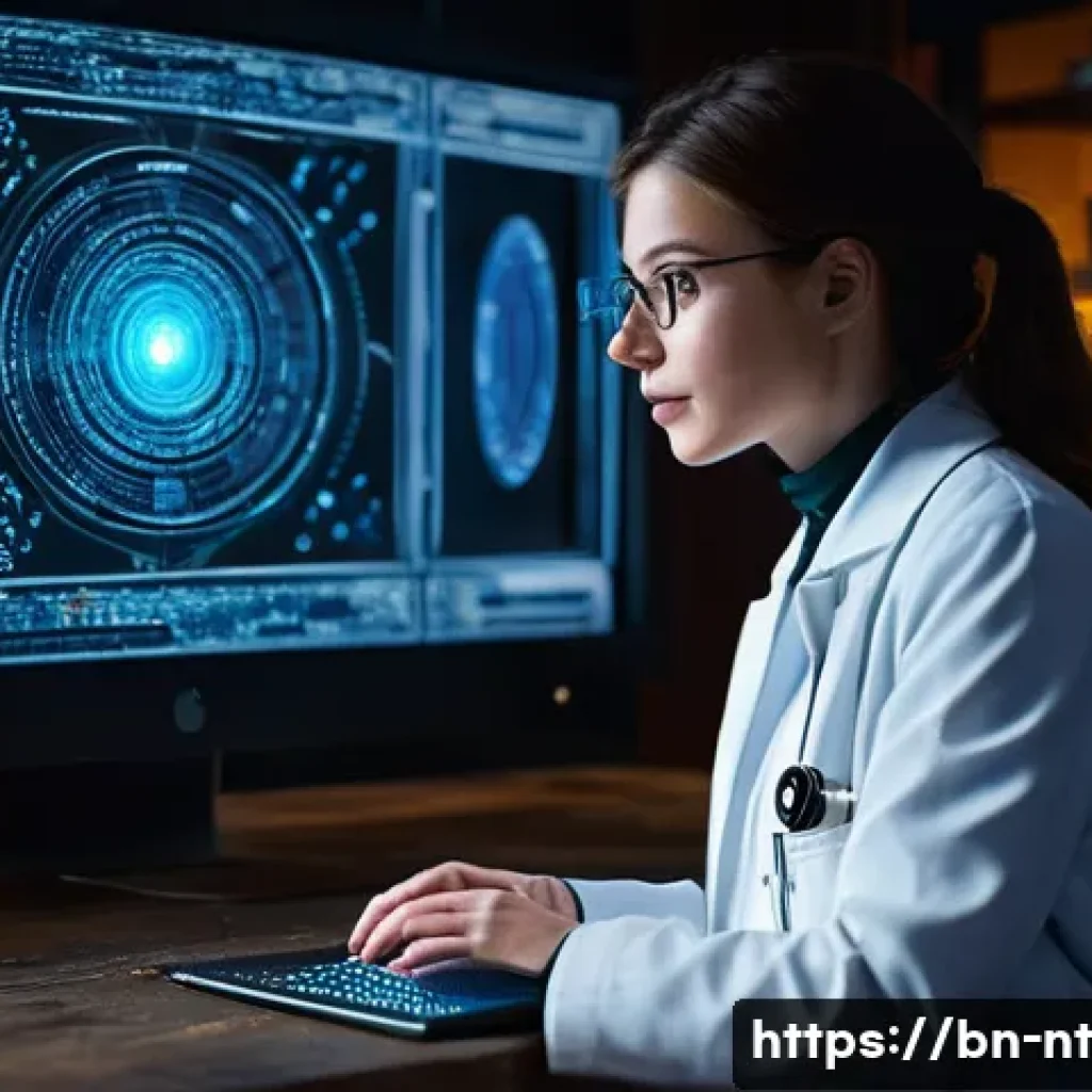 히든 테크놀로지의 사용자 커뮤니티 만들기 - **Prompt:** A highly focused female scientist in her late 20s, with a look of intense wonder and rea...