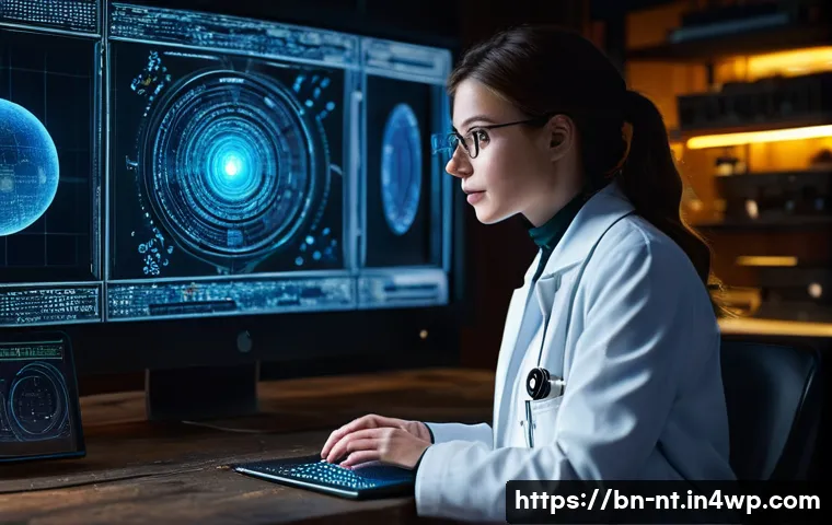 히든 테크놀로지의 사용자 커뮤니티 만들기 - **Prompt:** A highly focused female scientist in her late 20s, with a look of intense wonder and rea...