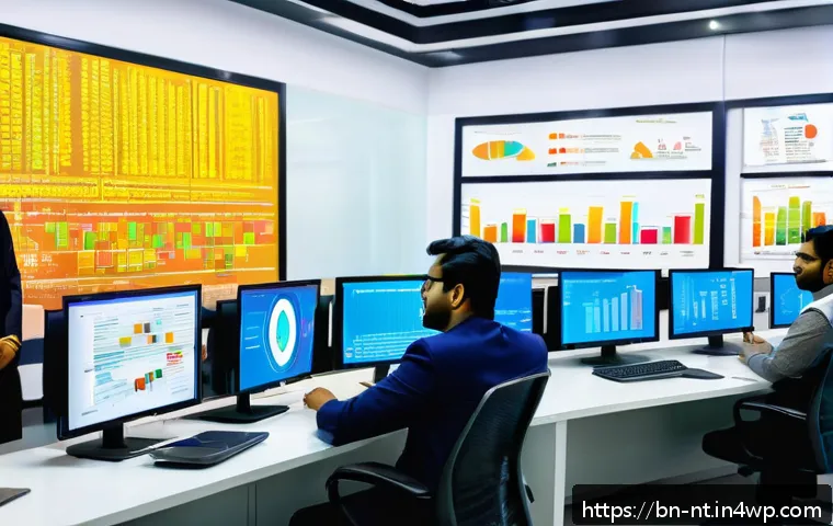 히든 테크놀로지와 고객 관계 관리 CRM 의 발전 - A modern Bengali business office scene showcasing diverse professionals analyzing colorful data anal...